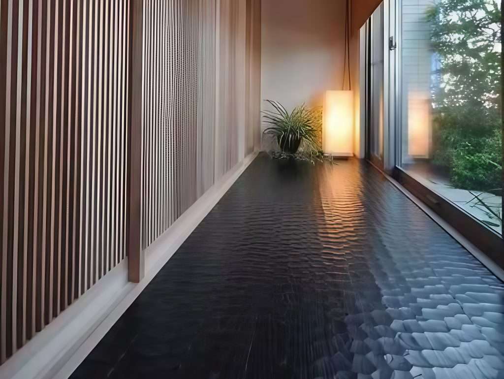 hand scraped hardwood flooring in a finished interior showing wide plank oak texture