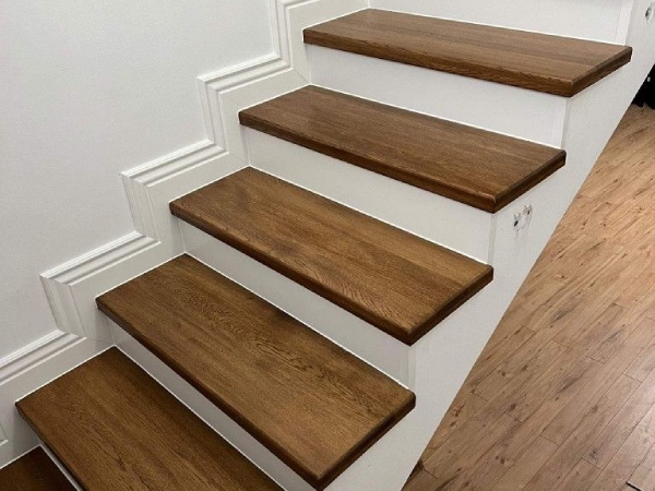 solid wood stair tread installed