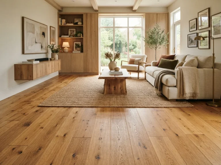2026 engineered hardwood trends featuring warm tones and wide plank flooring in a modern interior